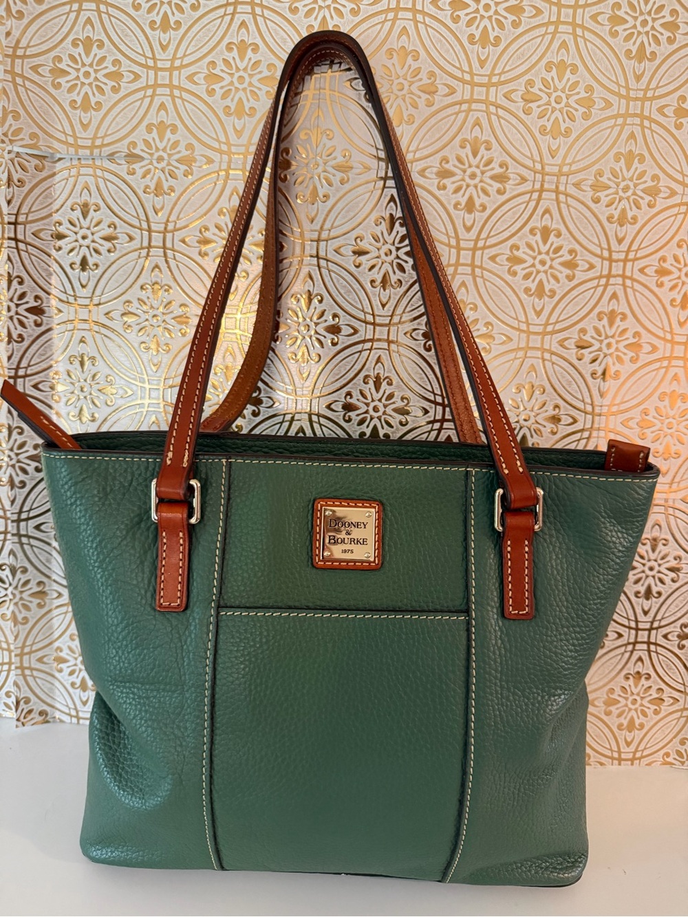 Forest Green Dooney & Bourke Lexington Shopper Tote in Pebbled Leather